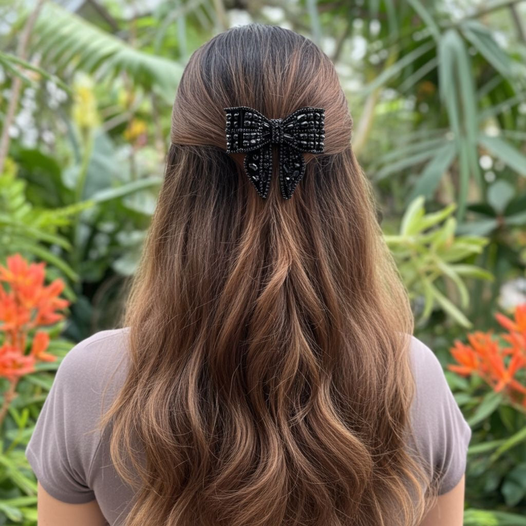 BLACK BAT BEJEWELLED BOW