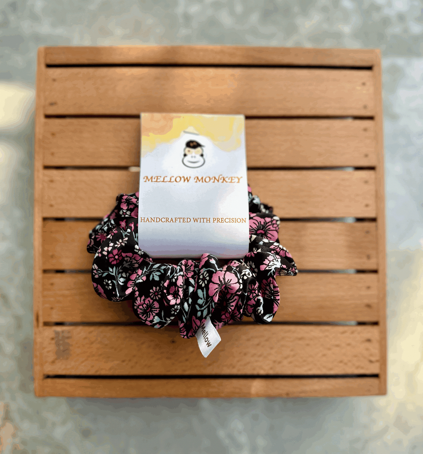 BLACK ROSE SATIN SCRUNCHIE