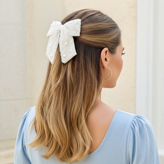 WHITE PEARL BEJEWELLED BOW