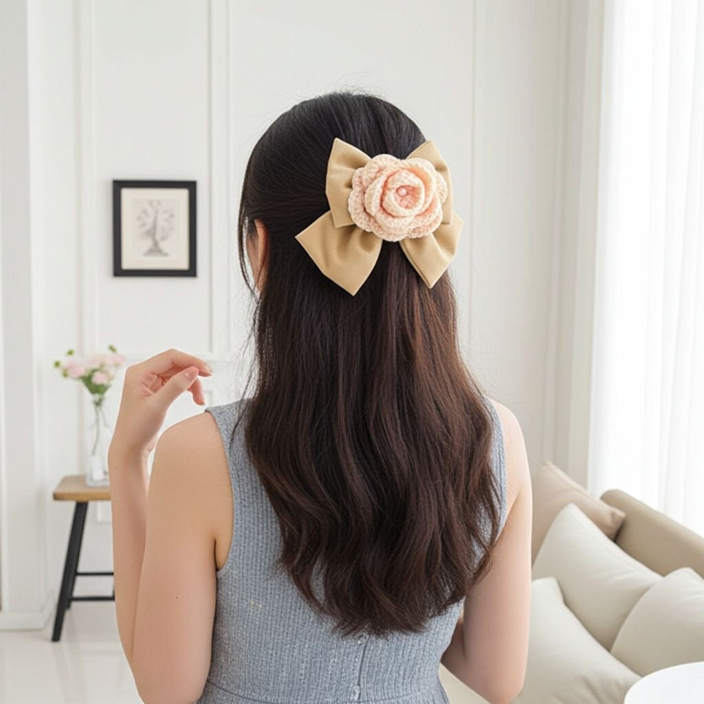YELLOW ROSE PIGTAIL BOW
