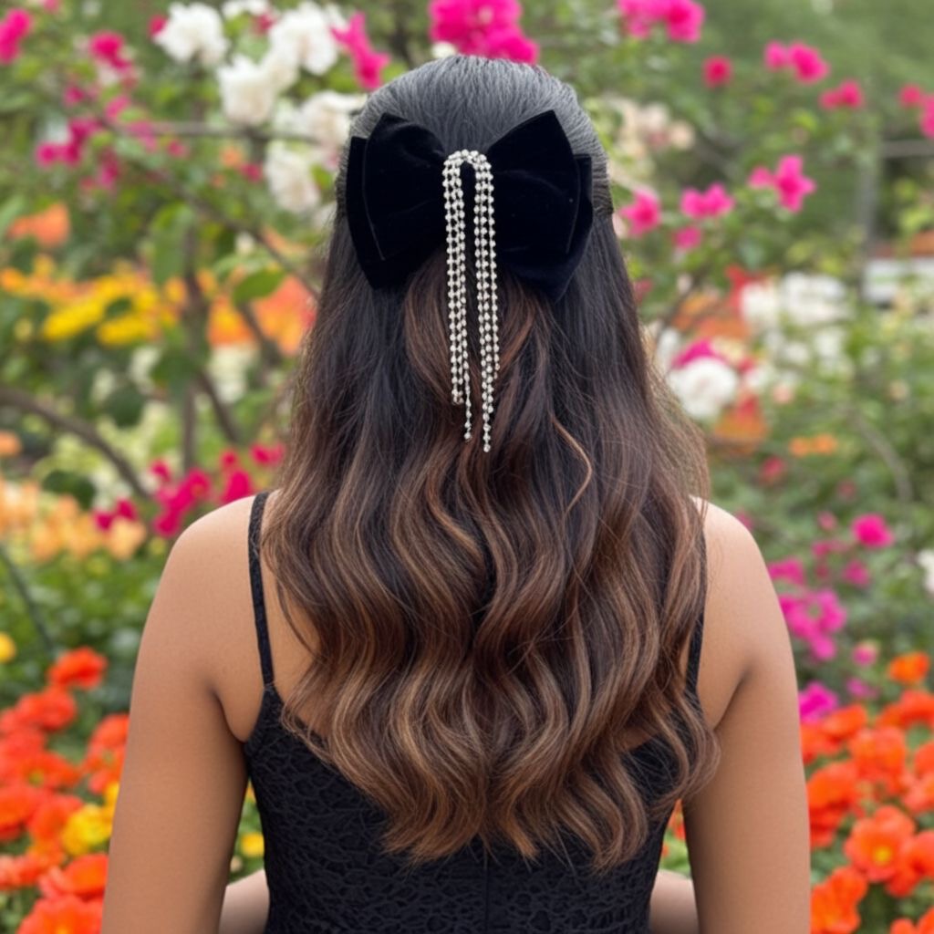 BLACK PEARL PIGTAIL BOW