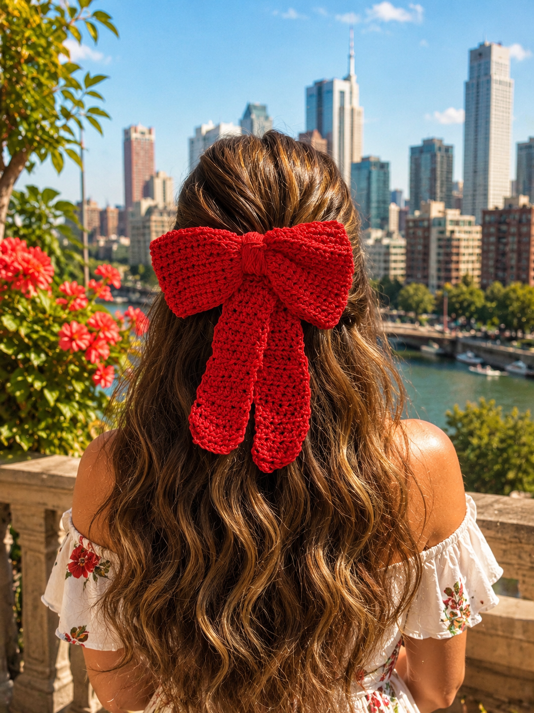 SCARLET ROSE CROCHET BOW