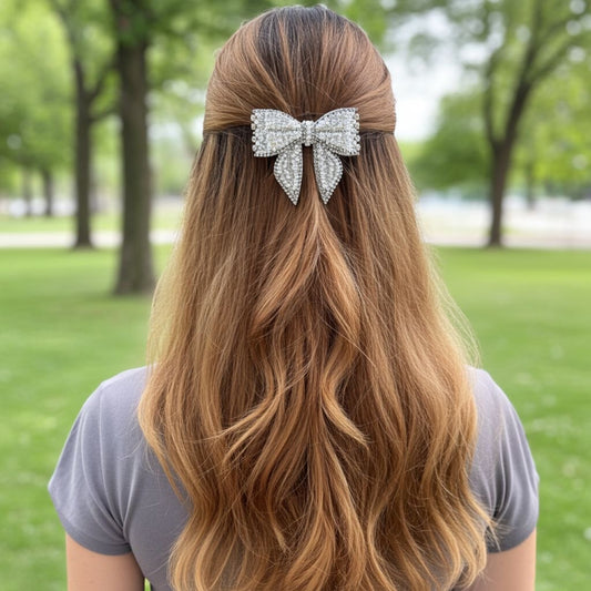 WHITE PEARL BEJEWELLED BOW