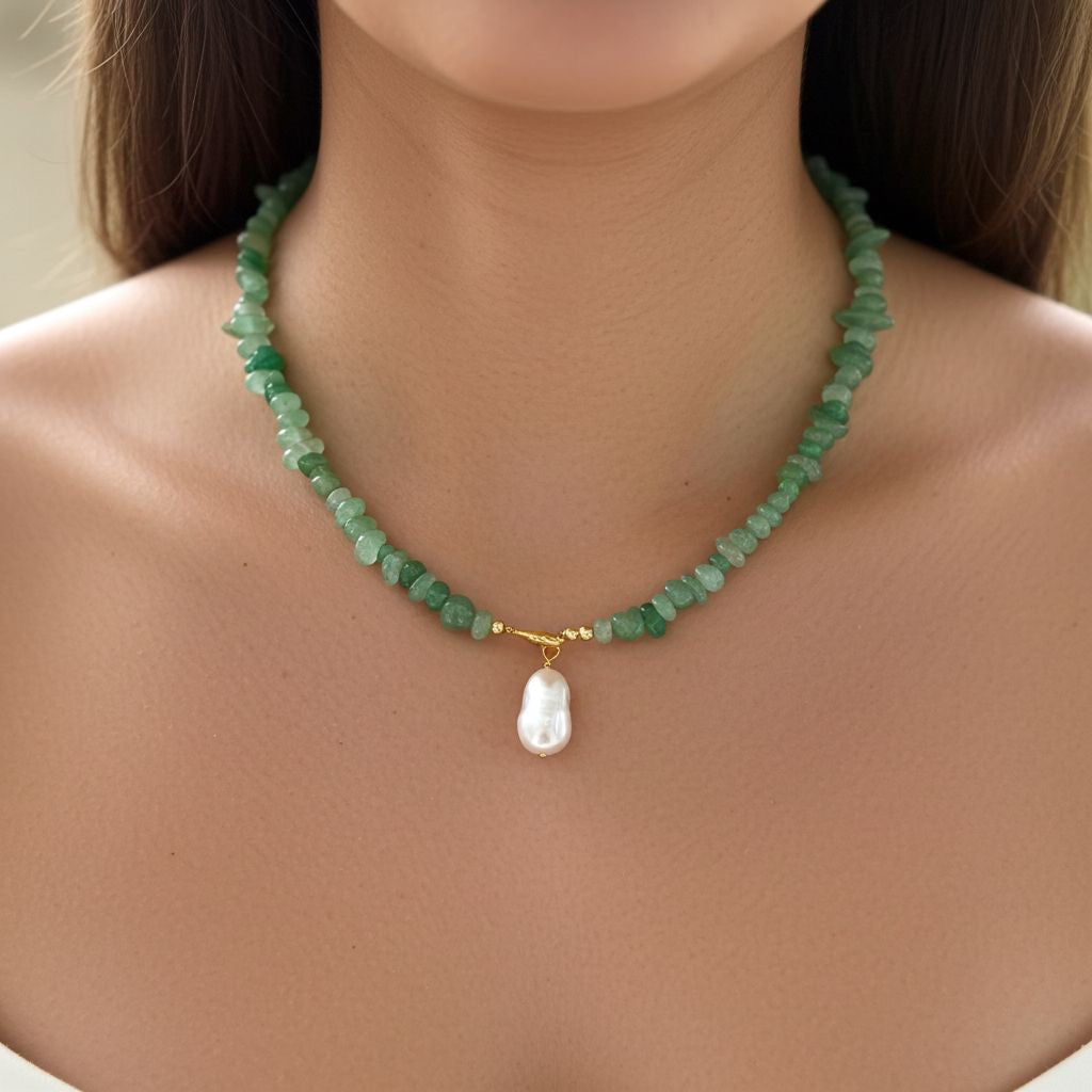 GREEN PEARL CHARM NECKLACE