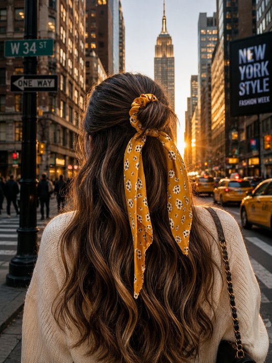 SUNLIT DAISY SATIN SCRUNCHIE