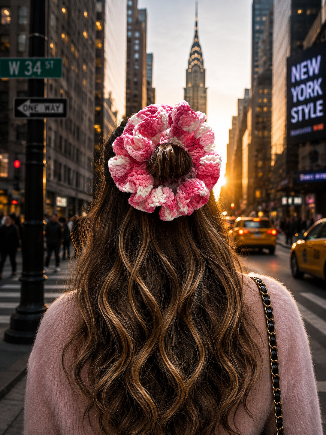 FLAMINGO BLOOM CROCHET SCRUNCHIE