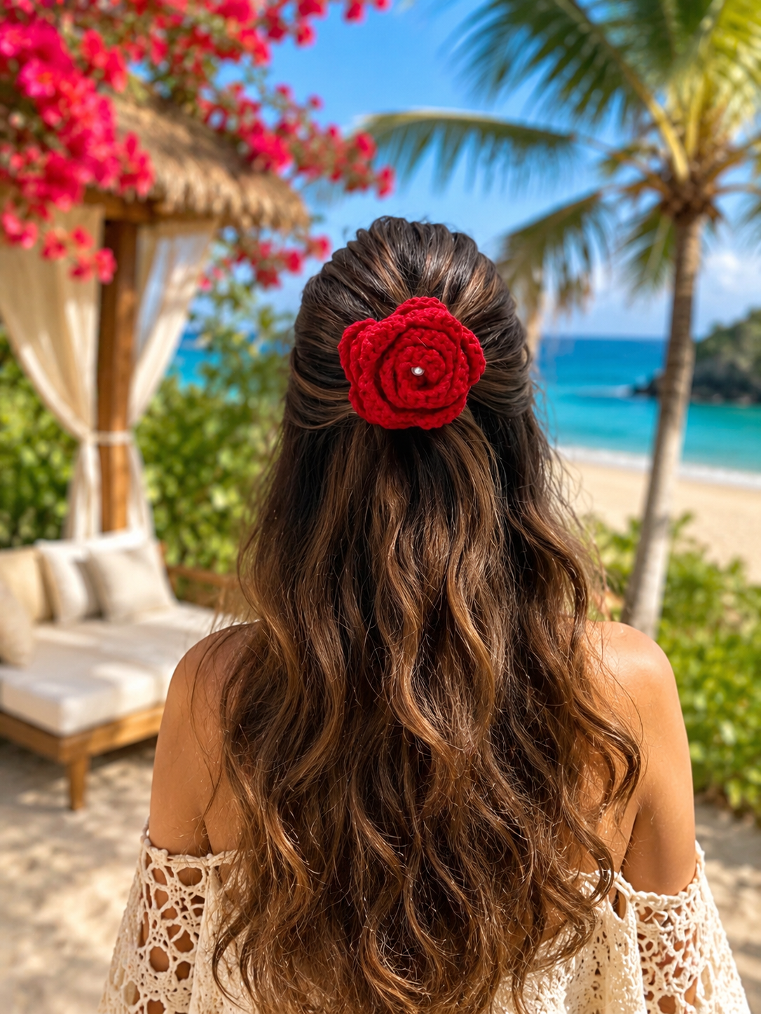 SCARLET SUNSET CROCHET BOW