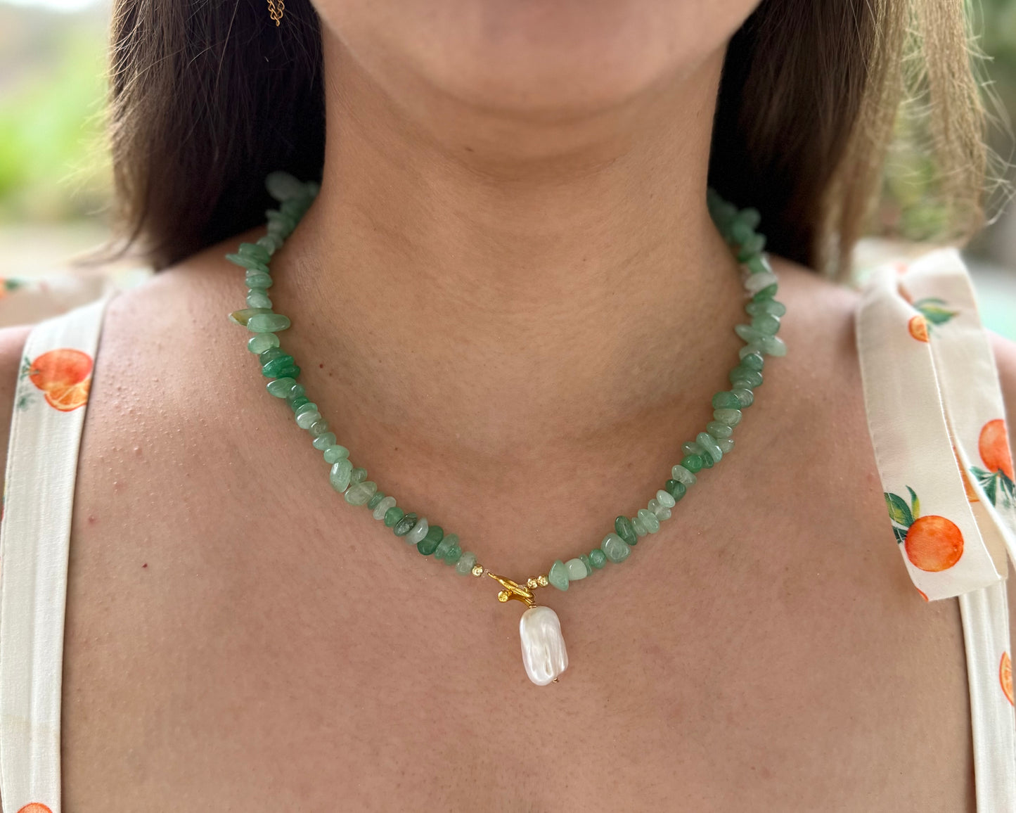 GREEN PEARL CHARM NECKLACE