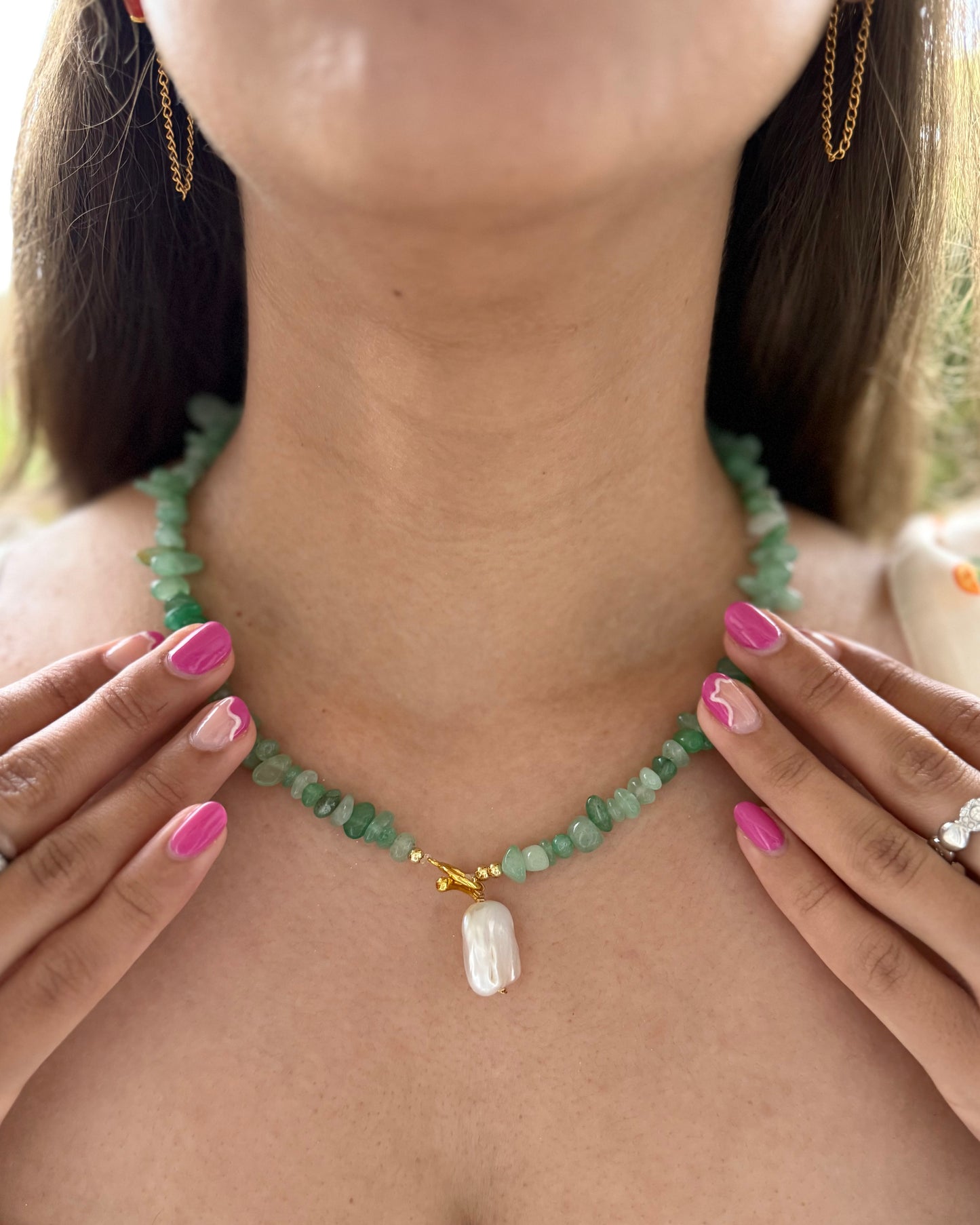 GREEN PEARL CHARM NECKLACE