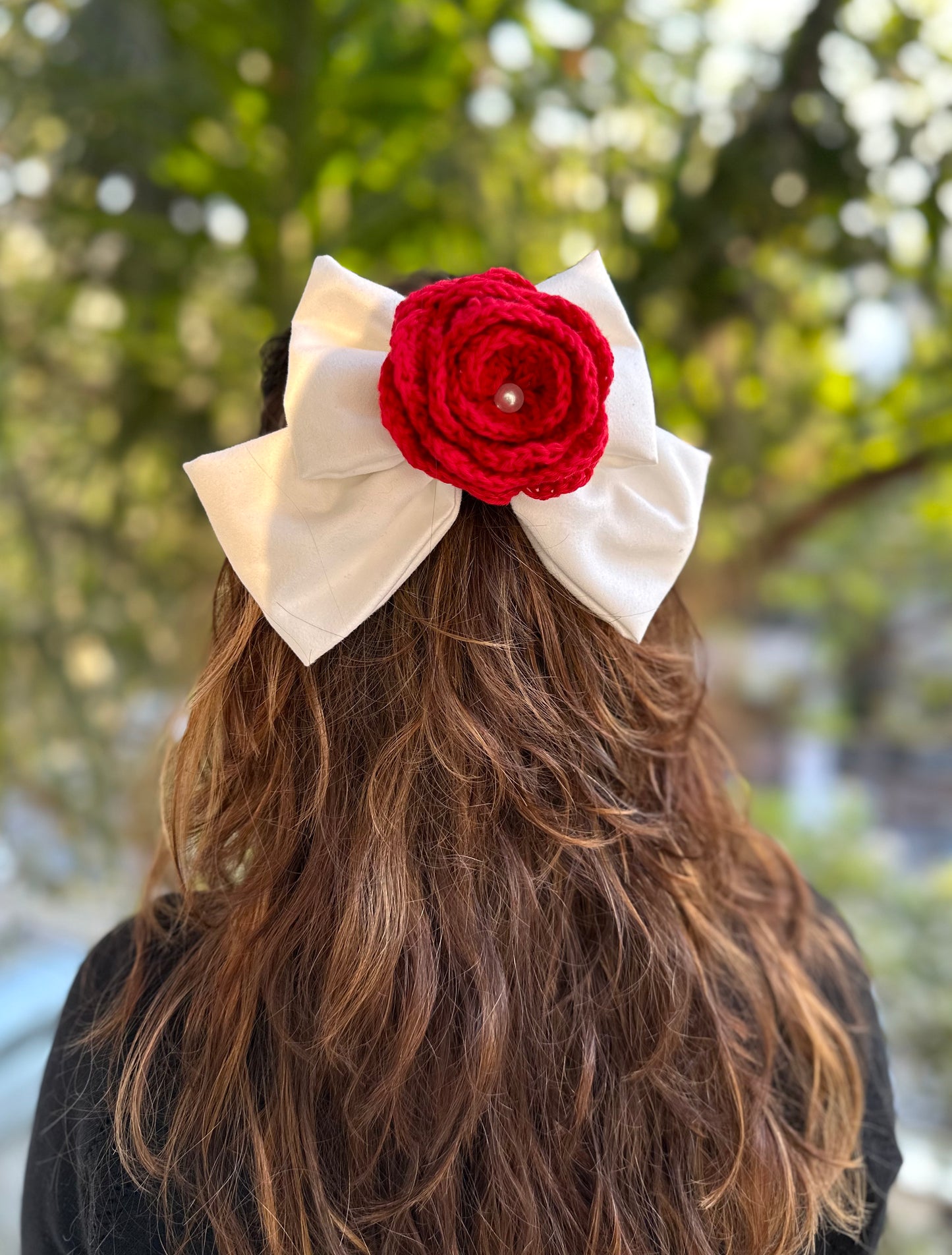RED ROSE PIGTAIL BOW