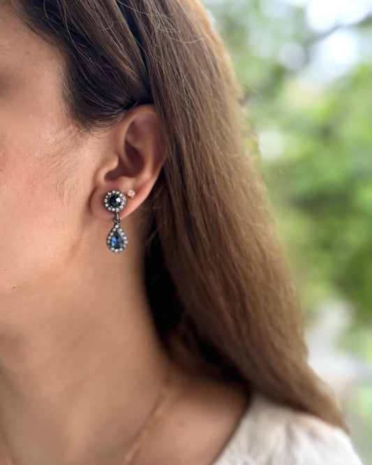 BLUE STONE SILVER OXIDIZED EARRINGS