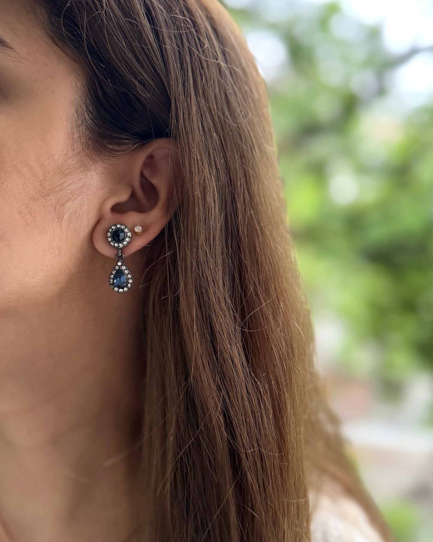 BLUE STONE SILVER OXIDIZED EARRINGS