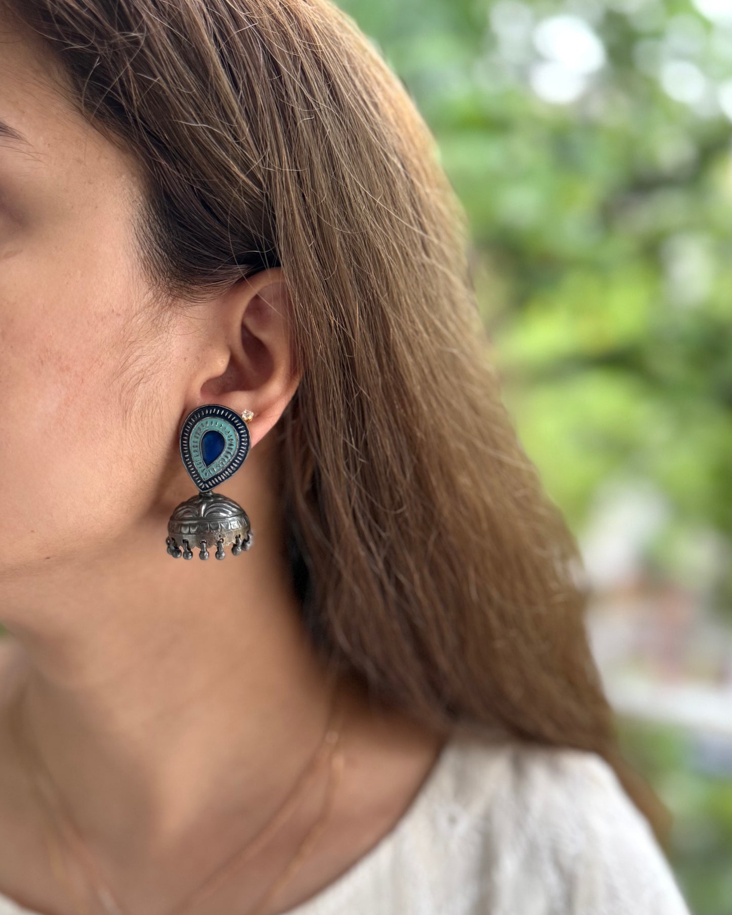 JHUMKAS SILVER OXIDIZED EARRINGS