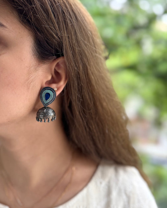 JHUMKAS SILVER OXIDIZED EARRINGS