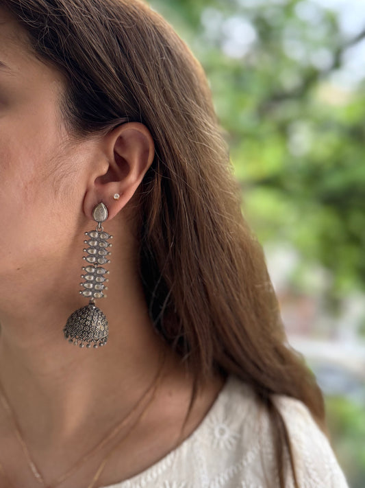 JHUMKAS SILVER OXIDIZED EARRINGS