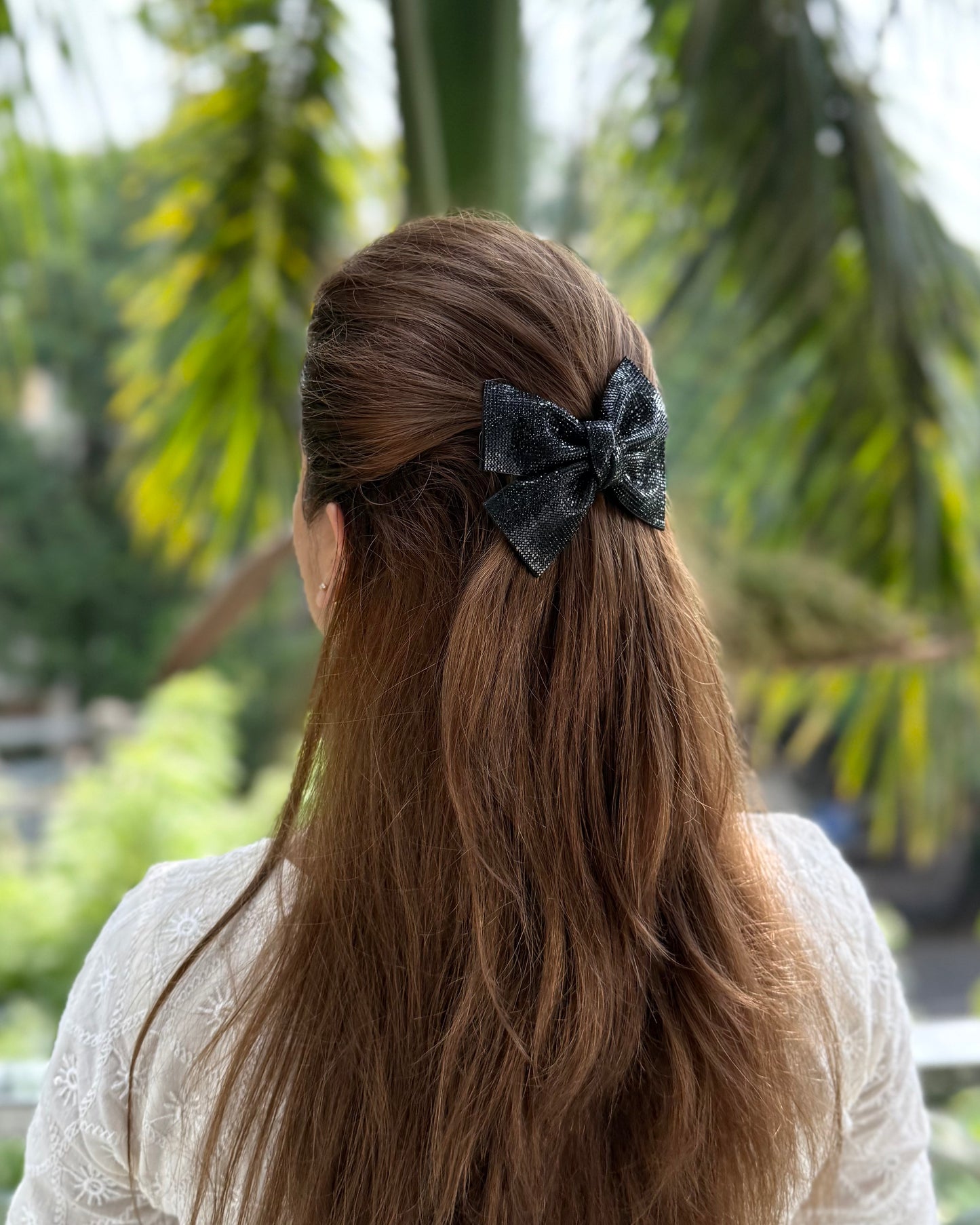 GRAPHITE BEJEWELLED BOW