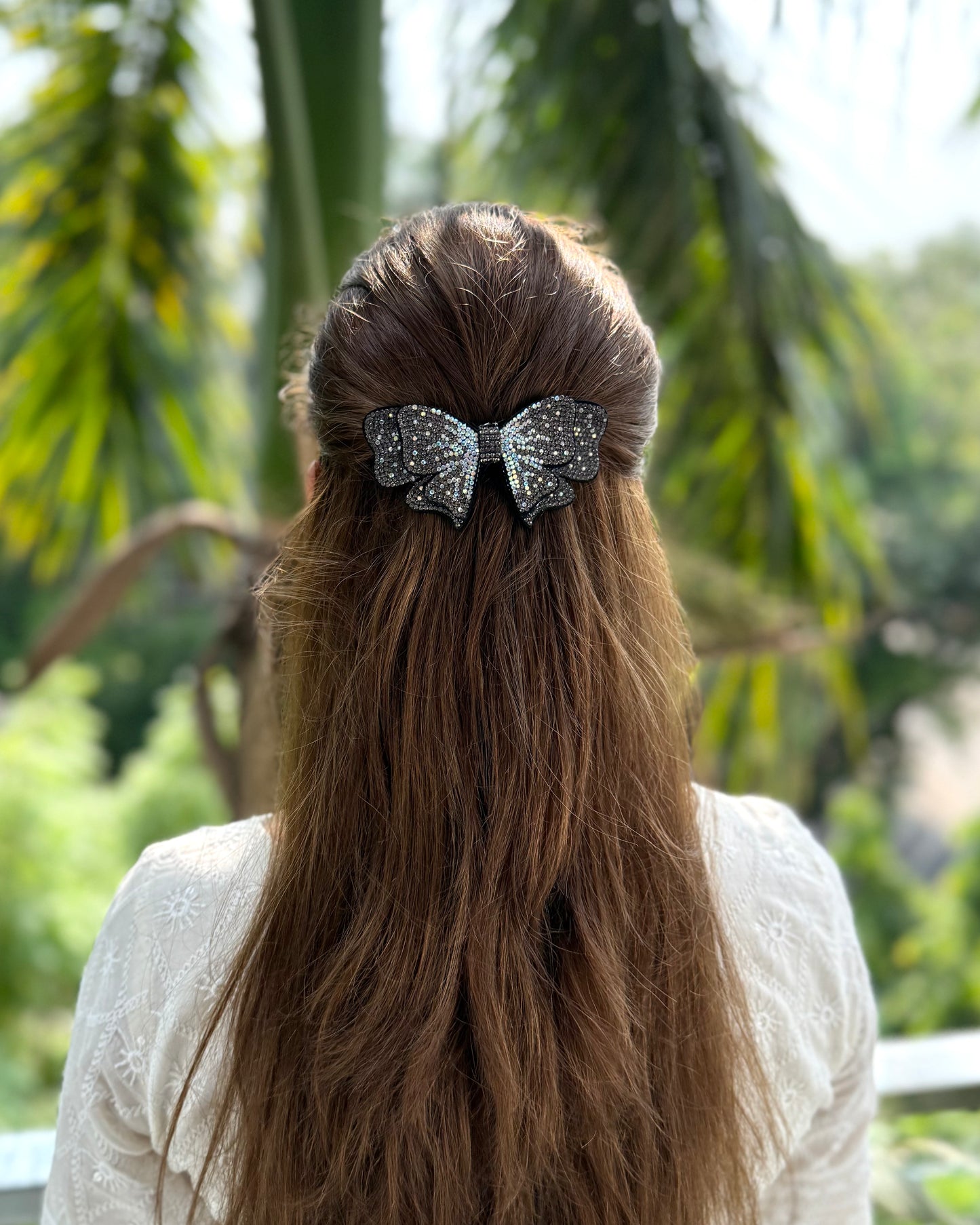 CHARCOAL BEJEWELLED BOW