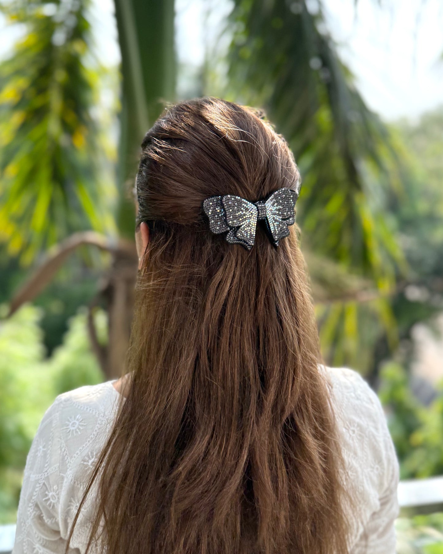 CHARCOAL BEJEWELLED BOW