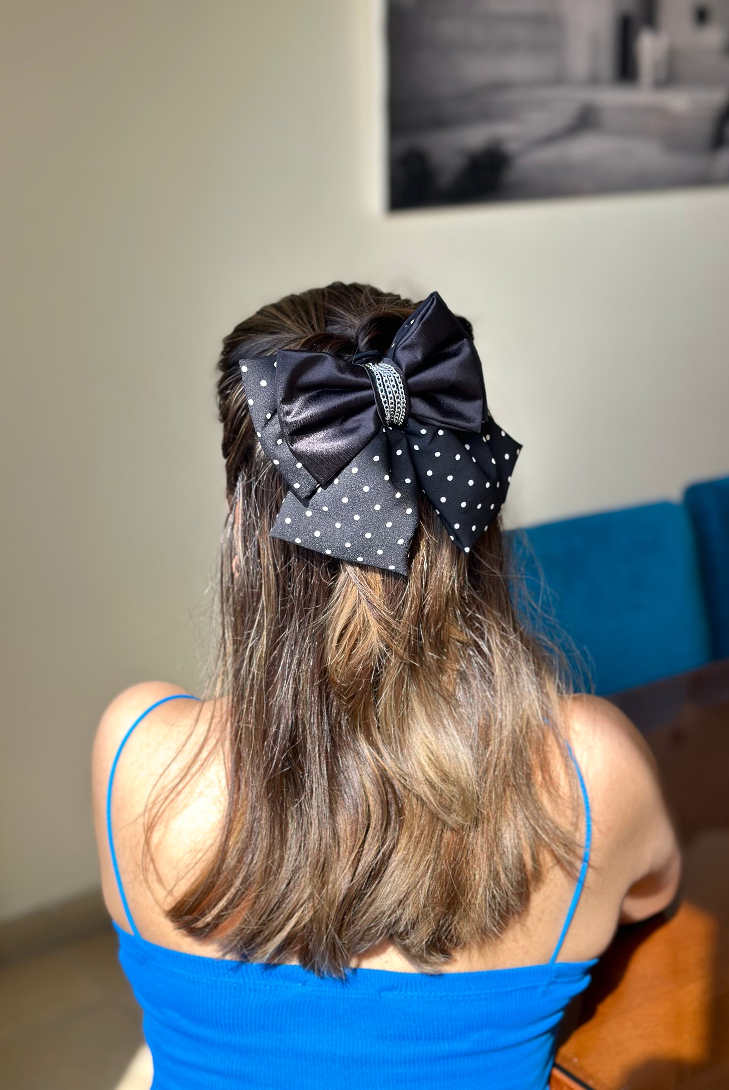 BLACK DOT PIGTAIL BOW