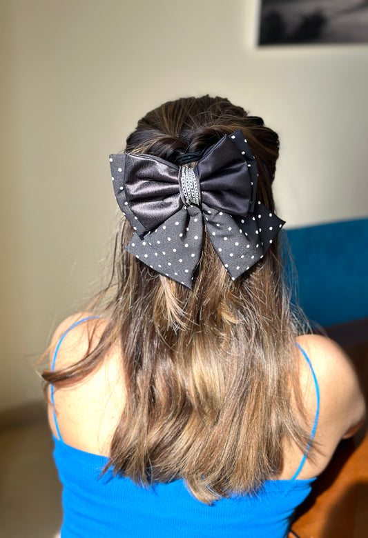 BLACK DOT PIGTAIL BOW