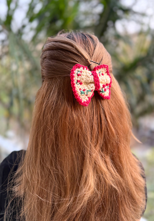 RED CHERRY CROCHET BOW