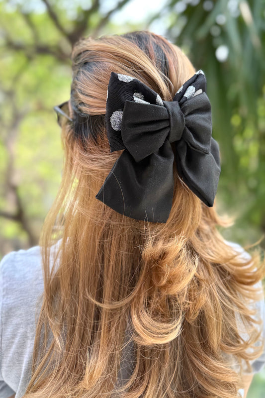 BLACK SHIMMER PIGTAIL BOW