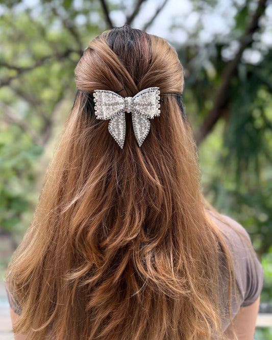 WHITE PEARL BEJEWELLED BOW