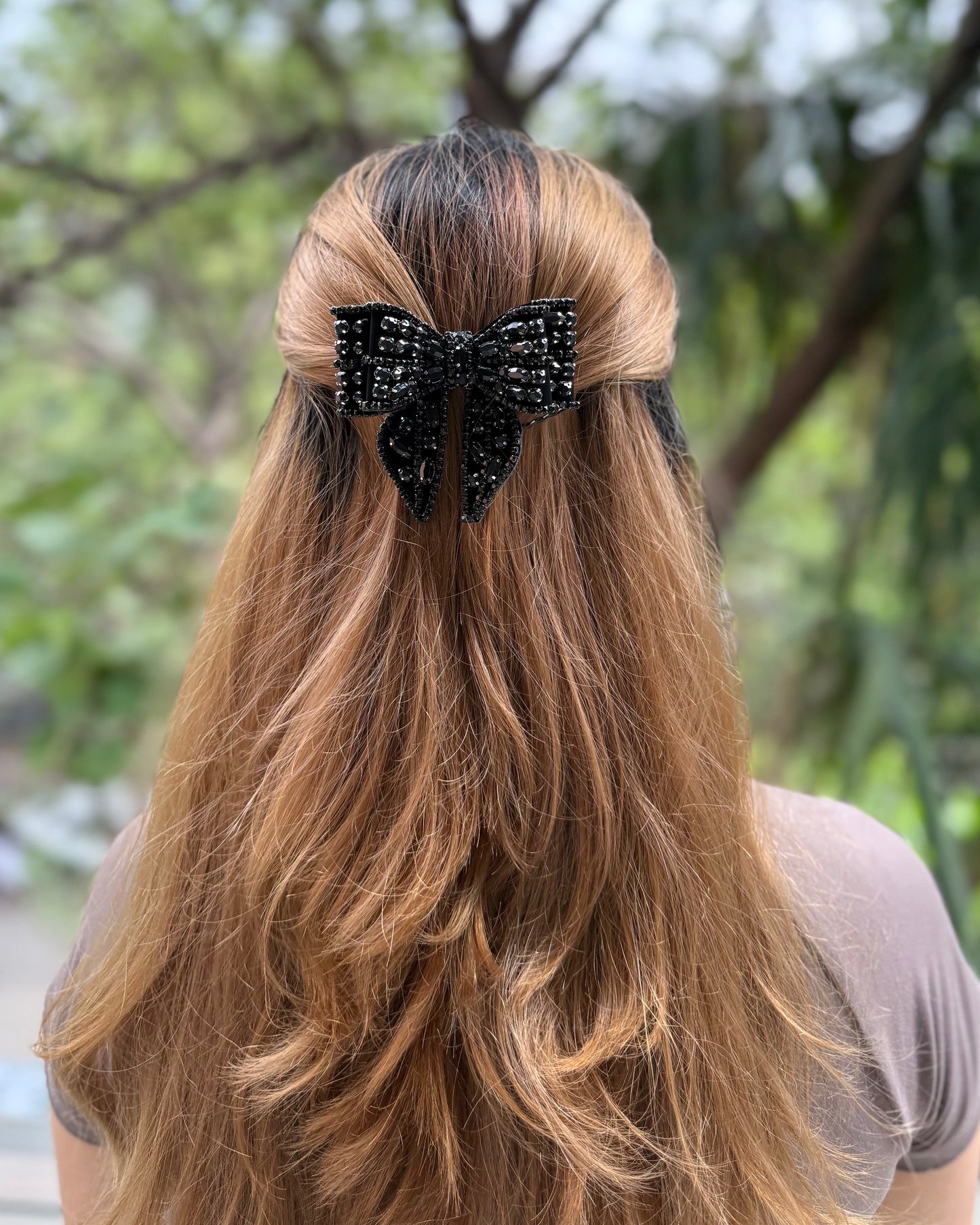 BLACK BAT BEJEWELLED BOW