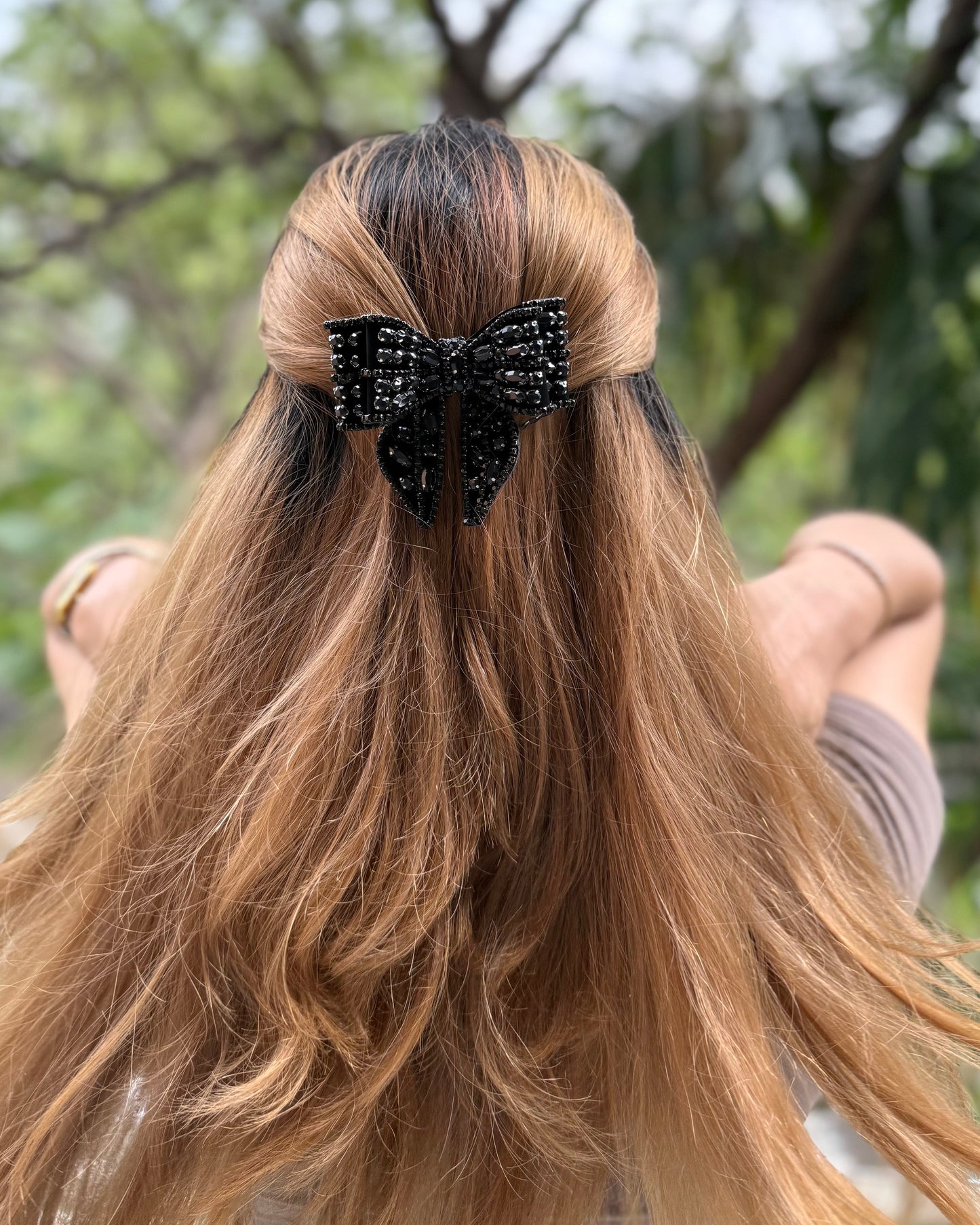 BLACK BAT BEJEWELLED BOW