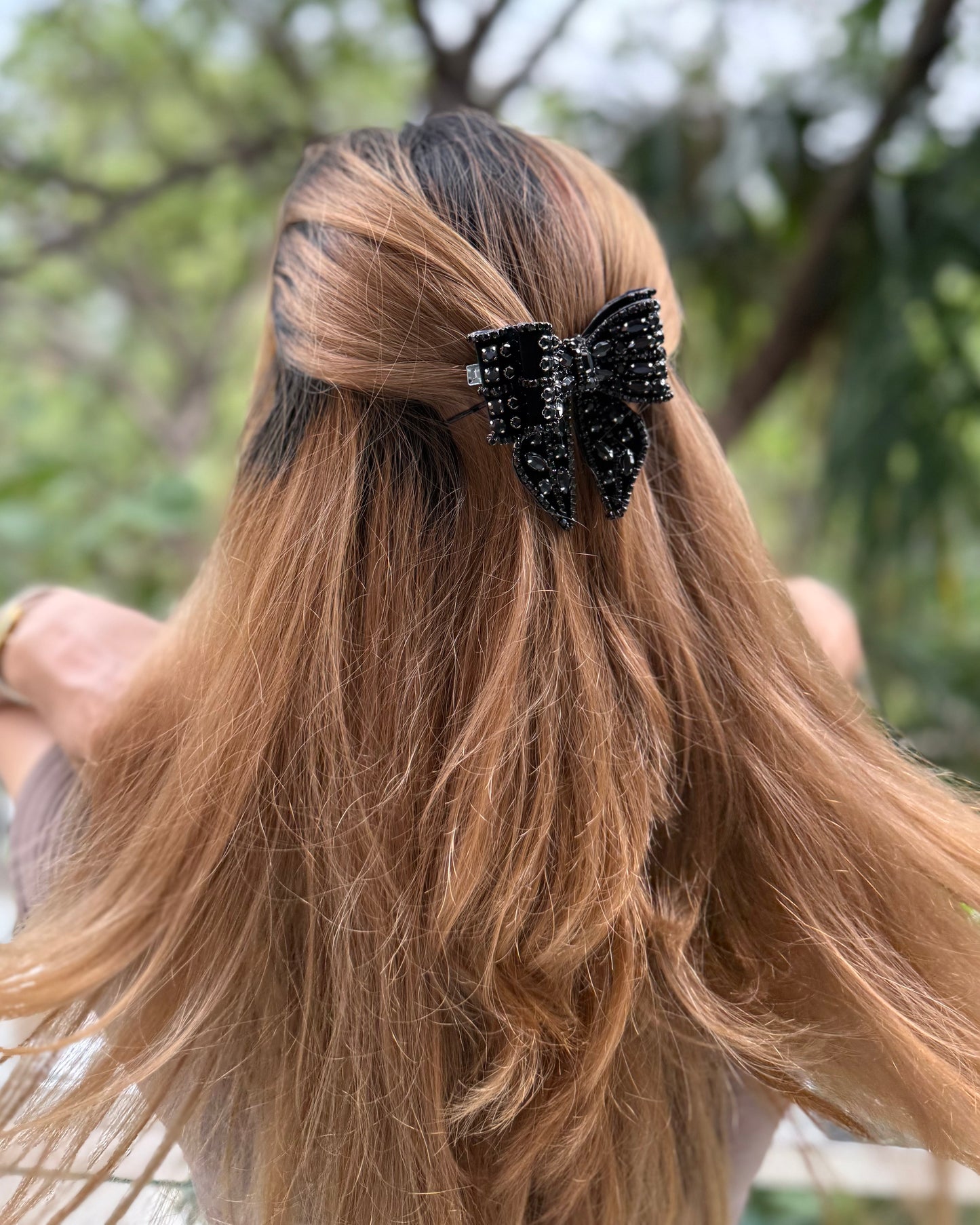 BLACK BAT BEJEWELLED BOW