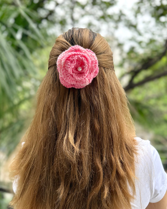 PINK ROSE CROCHET BOW