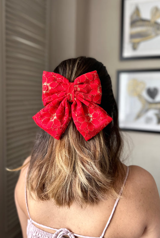 ROYAL RED PIGTAIL BOW