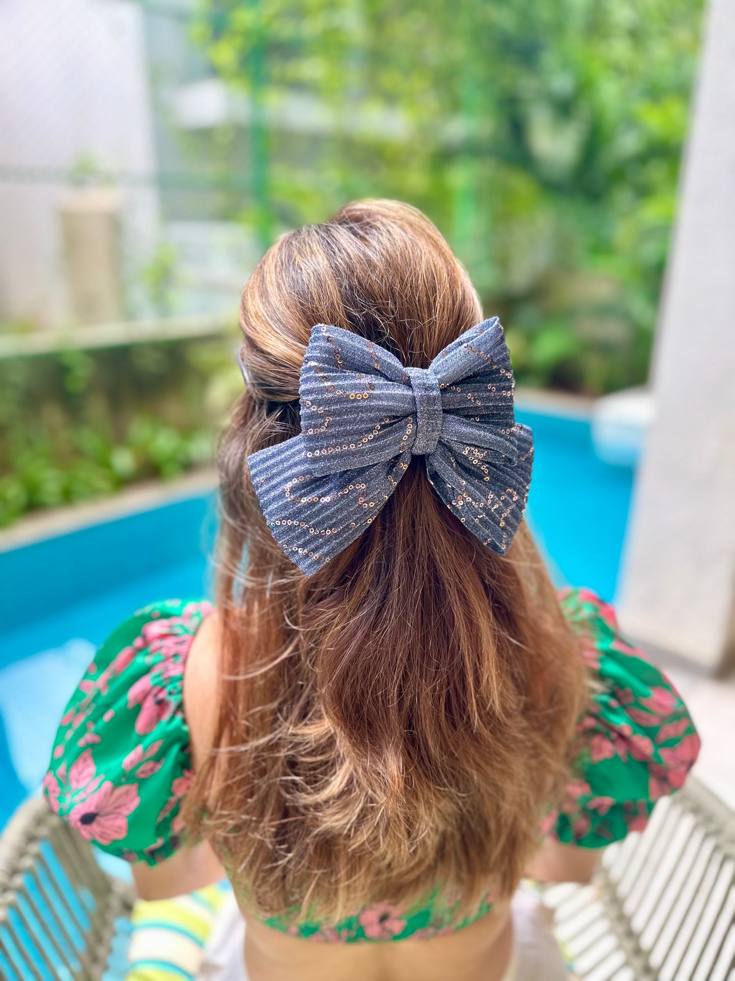 AQUA PIGTAIL BOW