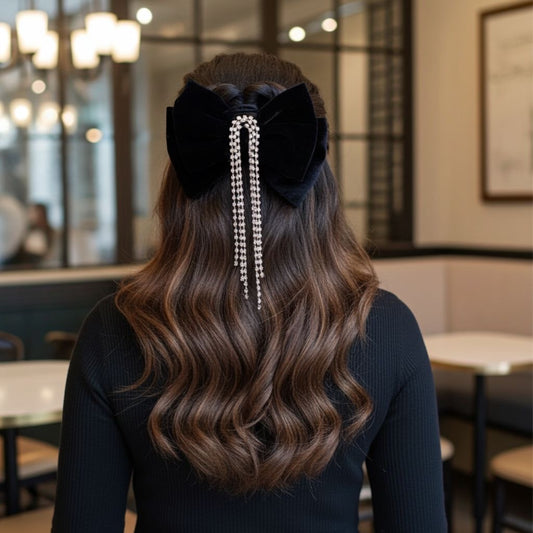 BLACK PEARL PIGTAIL BOW