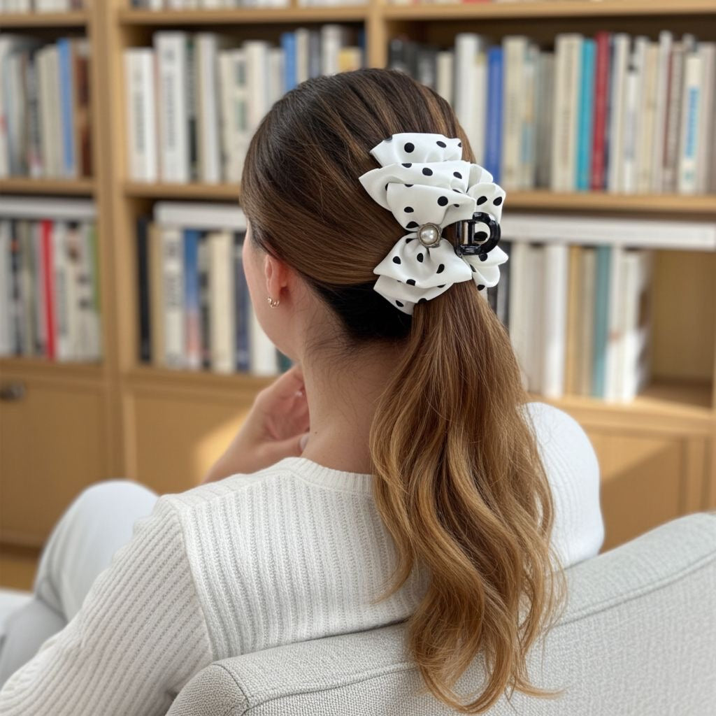 WHITE DOTTED HAIR CLAW