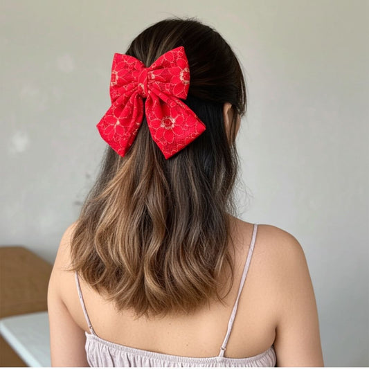 ROYAL RED PIGTAIL BOW
