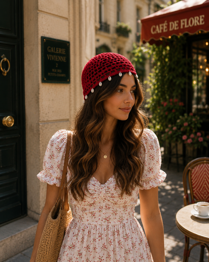 CORAL BLOOM CROCHET CAP