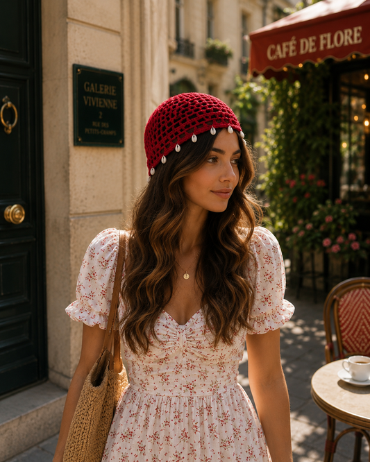 CORAL BLOOM CROCHET CAP
