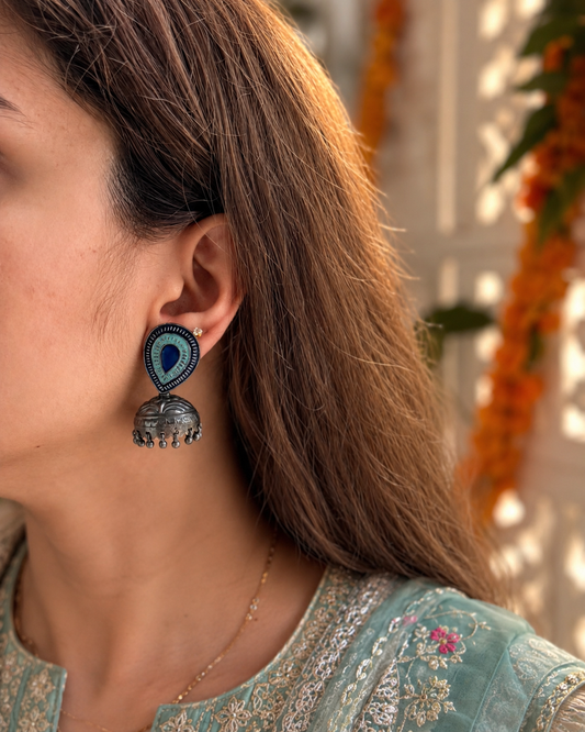 JHUMKAS SILVER OXIDIZED EARRINGS