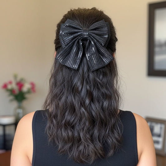 BLACK SHINE PIGTAIL BOW