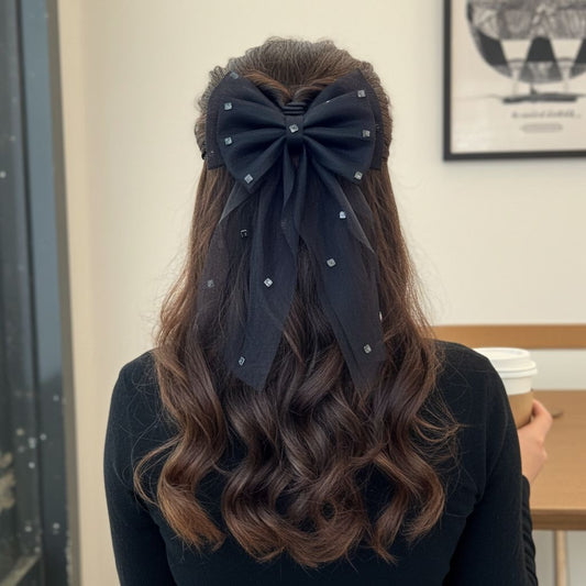 BLACK PEARL PIGTAIL BOW