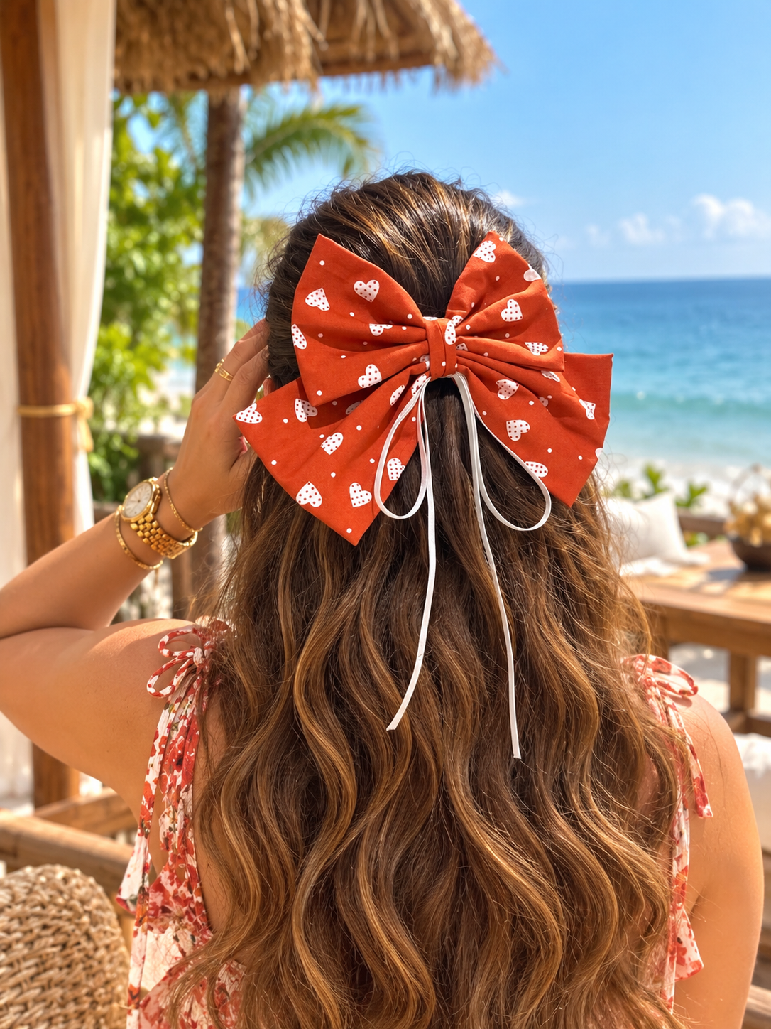 SUNSET ORANGE PIGTAIL BOW