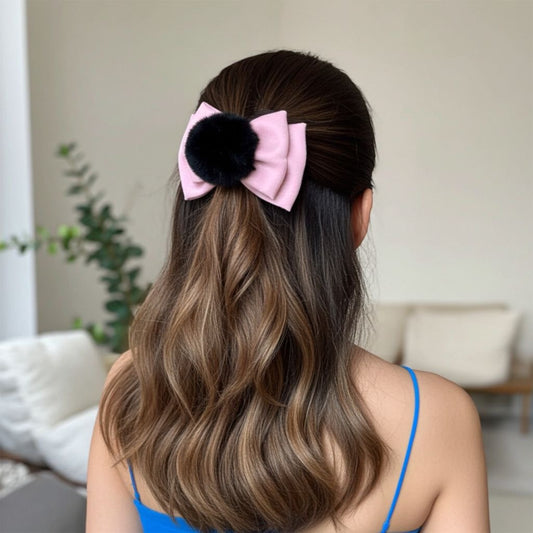 PINK PUFF PIGTAIL BOW