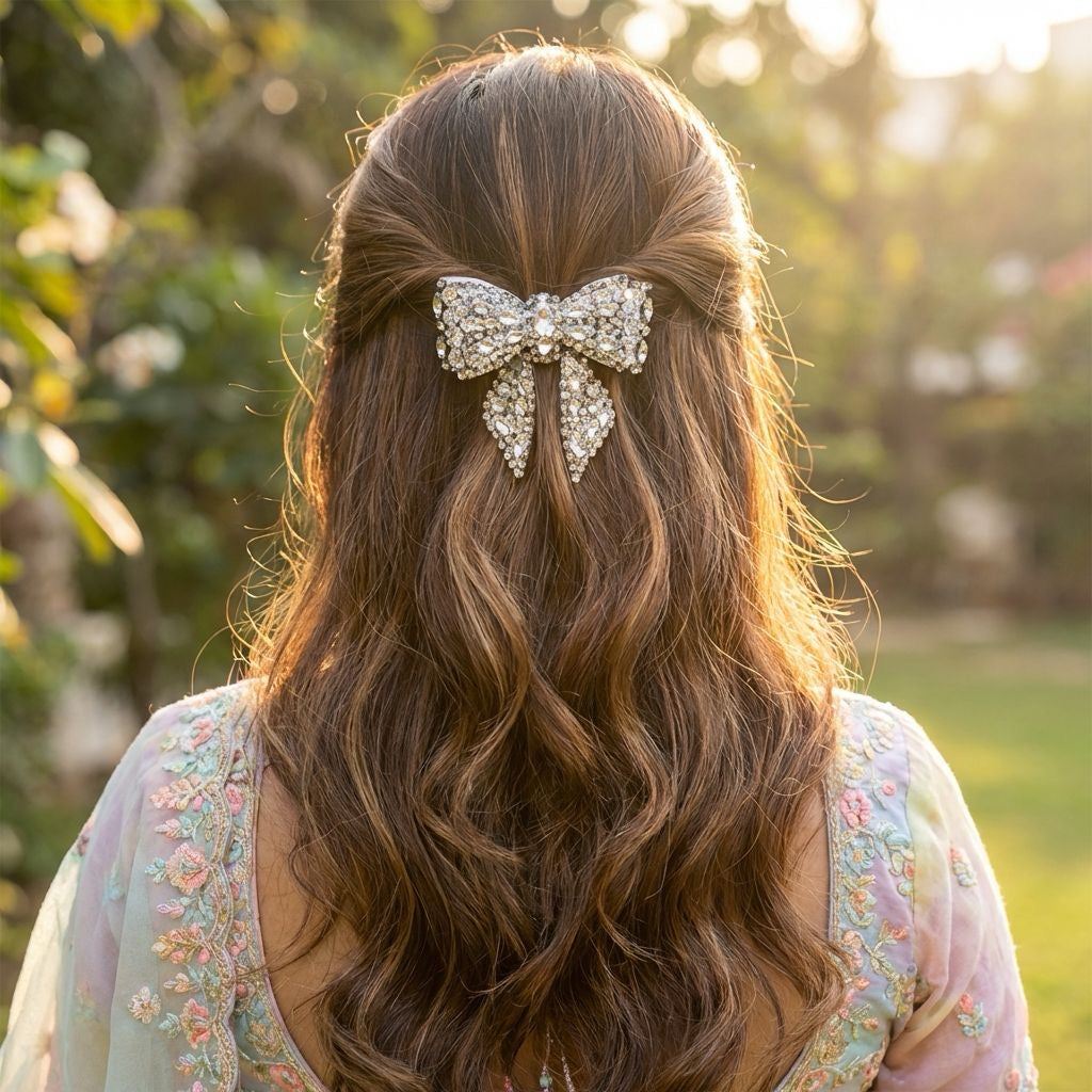 CITRINE CRYSTAL BEJEWELLED BOW