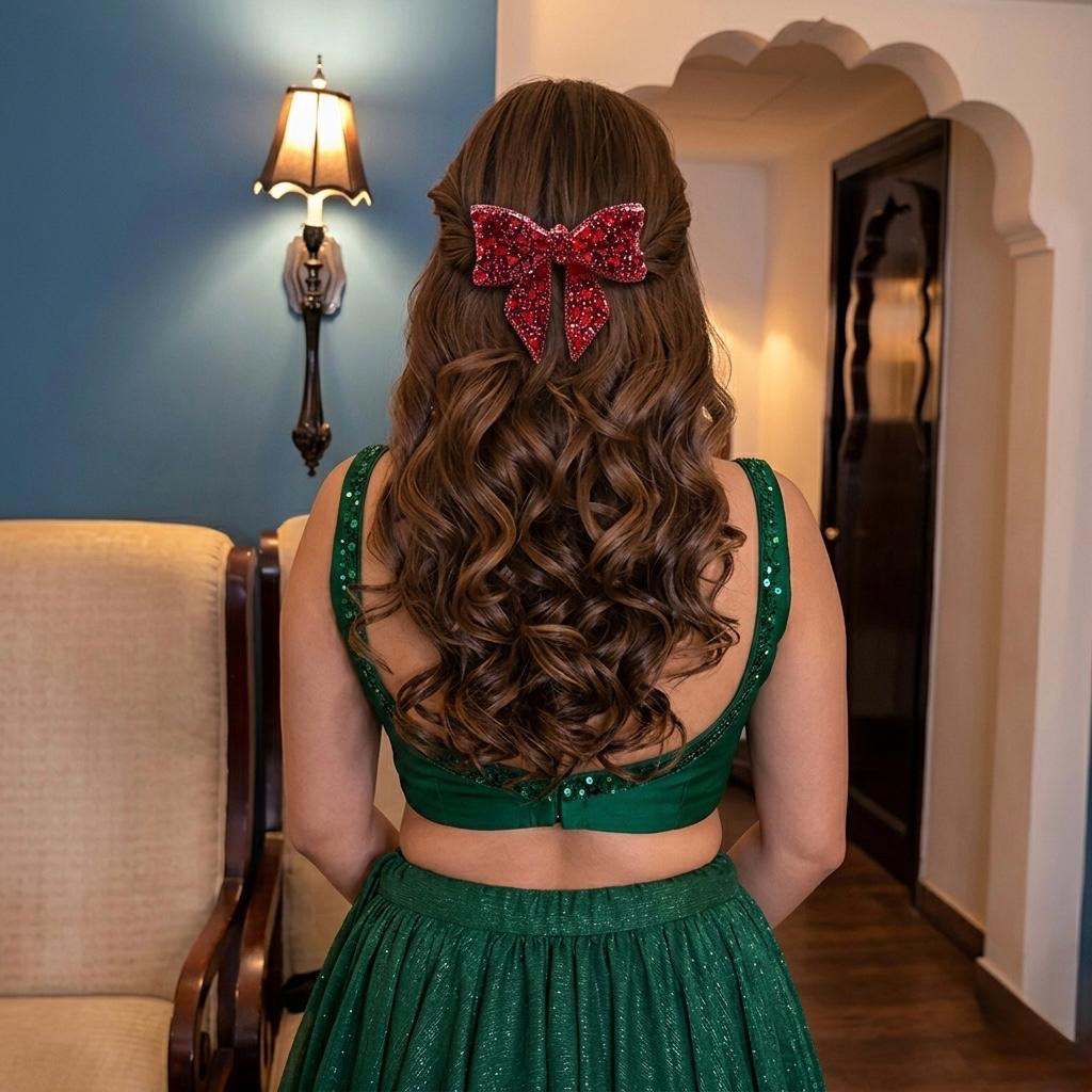 RED STAR BEJEWELLED BOW