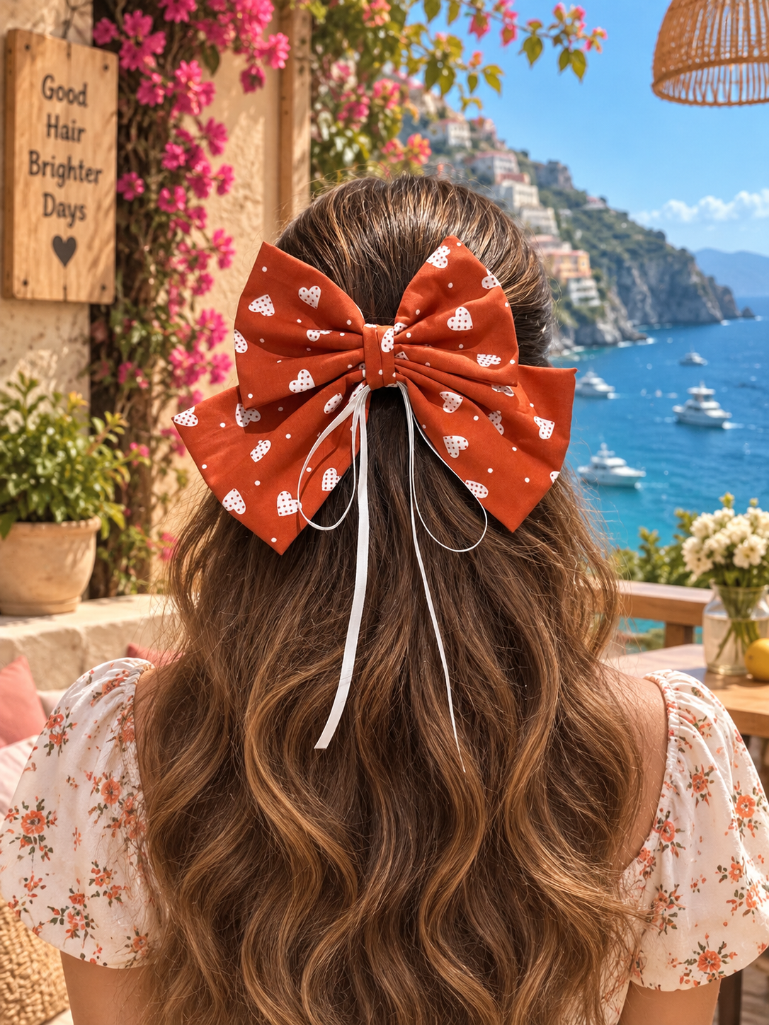 SUNSET ORANGE PIGTAIL BOW