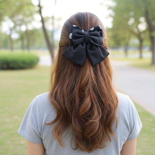 BLACK SHIMMER PIGTAIL BOW