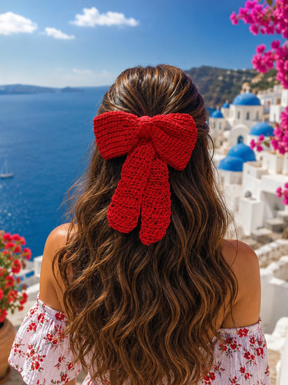 SCARLET ROSE CROCHET BOW