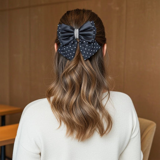 BLACK DOT PIGTAIL BOW