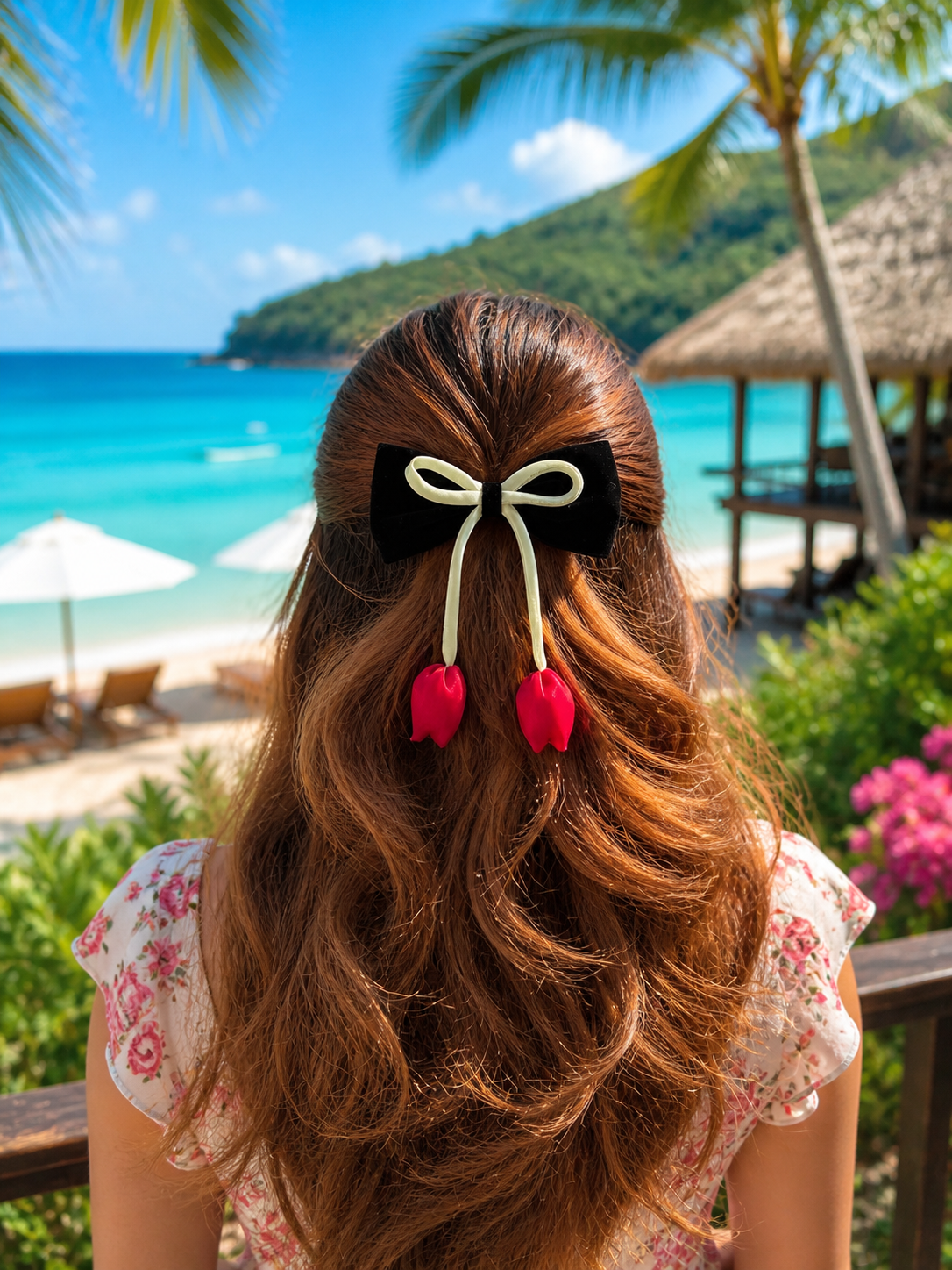 BLACK ROSE PIGTAIL BOW